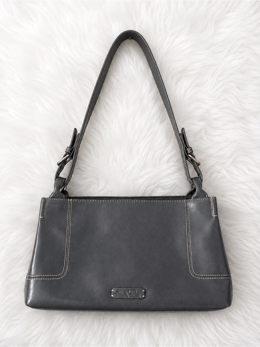 Nine & Co. By Nine West Gray Faux Leather Shoulder Bag